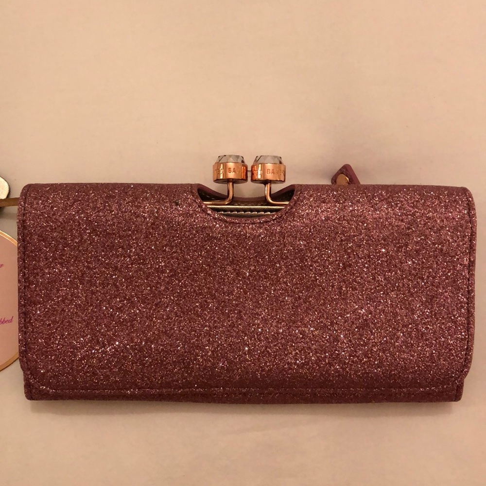 Ted Baker London pink glitter wallet clutch